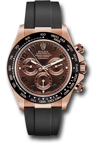 Rolex Everose Gold Cosmograph Daytona 40 Watch - Chocolate Arabic Dial - Black Oysterflex Strap