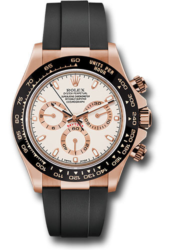 Rolex Everose Gold Cosmograph Daytona 40 Watch - Ivory Colored Index Dial - Black Oysterflex Strap