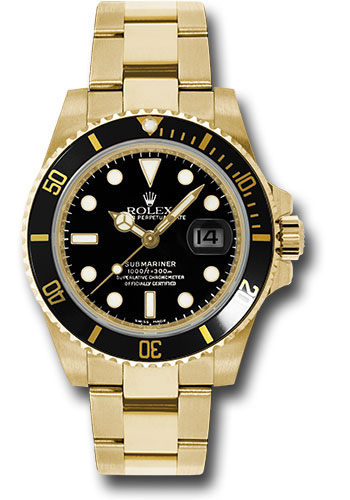 Rolex Yellow Gold Submariner Date Watch - Black Dial