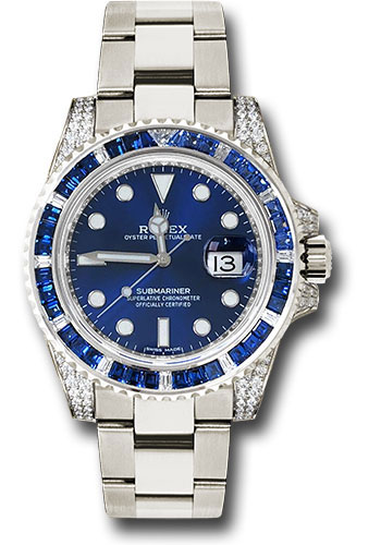 Rolex White Gold Submariner Date Watch - Sapphire And Diamond Bezel - Blue Dial