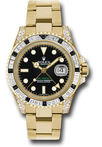 Rolex Yellow Gold GMT-Master II 40 Watch - Diamond And Black Sapphire Bezel - Black Dial - Oyster Bracelet