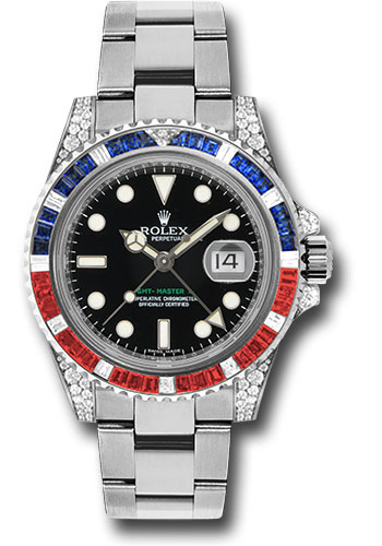Rolex White Gold GMT-Master II 40 Watch - Sapphire Ruby Diamond Bezel - Black Dial - Oyster Bracelet