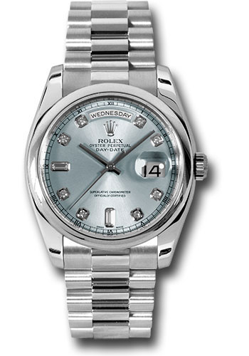 Rolex Platinum Day-Date 36 Watch - Domed Bezel - Glacier Blue Diamond Dial - President Bracelet