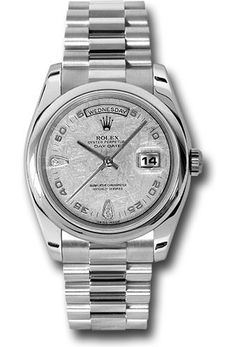 Rolex Platinum Day-Date 36 Watch - Domed Bezel - Meteorite Diamond Dial - President Bracelet