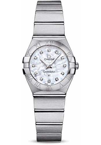 Omega Ladies Constellation Quartz Watch - 24 mm Brushed Steel Case - Mother-Of-Pearl Diamond Dial