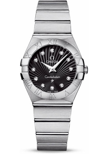 Omega Ladies Constellation Quartz Watch - 27 mm Brushed Steel Case - Black Dial