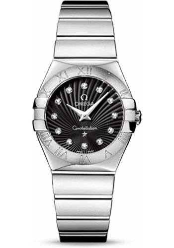 Omega Ladies Constellation Polished Quartz Watch - 27 mm Polished Steel Case - Black Dial - Steel Bracelet