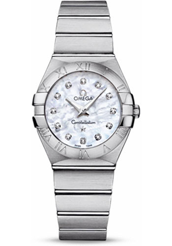Omega Ladies Constellation Quartz Watch - 27 mm Brushed Steel Case - Mother-Of-Pearl Diamond Dial