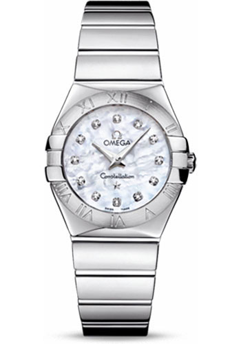 Omega Ladies Constellation Polished Quartz Watch - 27 mm Polished Steel Case - Mother-Of-Pearl Diamond Dial - Steel Bracelet
