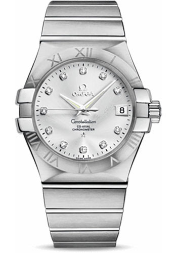 Omega Gents Constellation Chronometer Watch - 35 mm Brushed Steel Case - Silver Diamond Dial