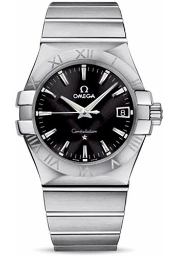 Omega Gents Constellation Quartz Watch - 35 mm Brushed Steel Case - Black Dial