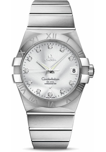 Omega Gents Constellation Chronometer Watch - 38 mm Brushed Steel Case - Silver Diamond Dial