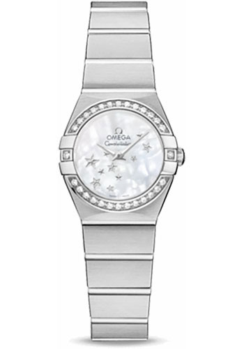 Omega Ladies Constellation Quartz Watch - 24 mm Brushed Steel Case - Diamond Bezel - Mother-Of-Pearl Dial