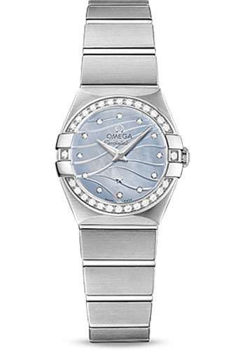 Omega Constellation Quartz Watch - 24 mm Steel Case - Diamond-Set Steel Bezel - Blue Mother-Of-Pearl Diamond Dial