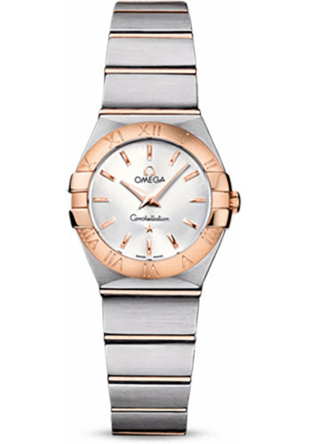 Omega Ladies Constellation Quartz Watch - 24 mm Brushed Steel And Red Gold Case - Silver Dial