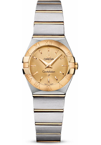 Omega Ladies Constellation Quartz Watch - 24 mm Brushed Steel And Yellow Gold Case - Champagne Dial