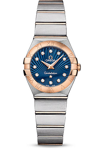 Omega Ladies Constellation Quartz Watch - 24 mm Brushed Steel And Red Gold Case - Blue Supernova Diamond Dial