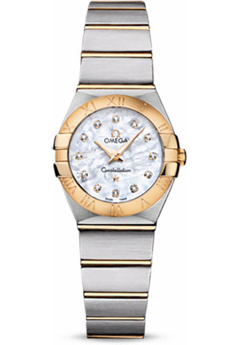 Omega Ladies Constellation Quartz Watch - 24 mm Brushed Steel And Yellow Gold Case - Mother-Of-Pearl Diamond Dial