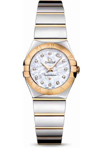 Omega Ladies Constellation Polished Quartz Watch - 24 mm Polished Steel And Yellow Gold Case - Mother-Of-Pearl Diamond Dial - Steel And Yellow Gold Bracelet