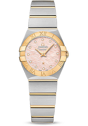 Omega Constellation Quartz Watch - 24 mm Steel Case - 18K Yellow Gold Bezel - Pink Mother-Of-Pearl Diamond Dial