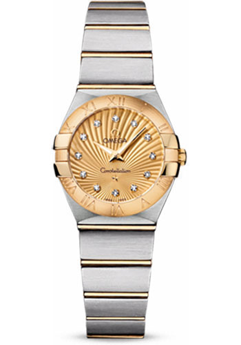 Omega Ladies Constellation Quartz Watch - 24 mm Brushed Steel And Yellow Gold Case - Champagne Diamond Dial