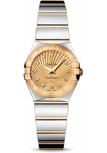 Omega Ladies Constellation Polished Quartz Watch - 24 mm Polished Steel And Yellow Gold Case - Champagne Diamond Dial - Steel And Yellow Gold Bracelet