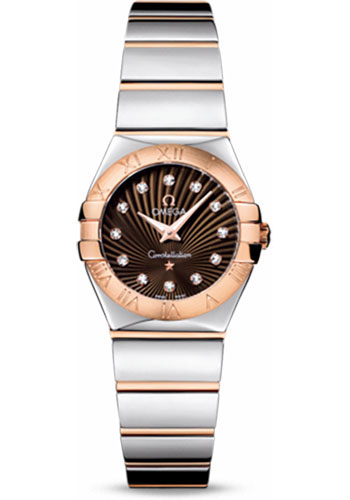 Omega Ladies Constellation Polished Quartz Watch - 24 mm Polished Steel And Red Gold Case - Brown Diamond Dial - Steel And Red Gold Bracelet