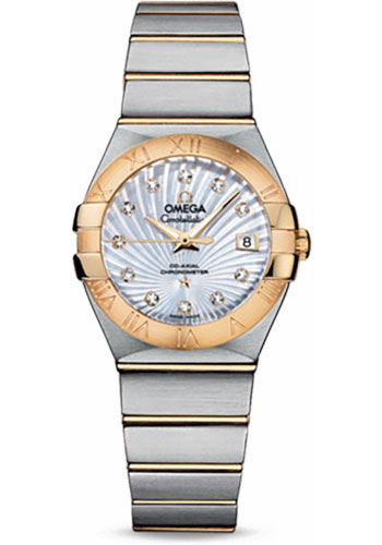 Omega Ladies Constellation Chronometer Watch - 27 mm Brushed Steel And Yellow Gold Case - Mother-Of-Pearl Supernova Diamond Dial
