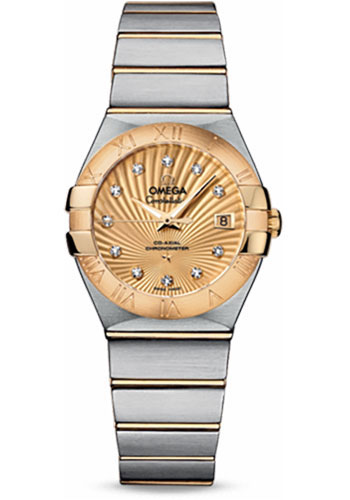 Omega Ladies Constellation Chronometer Watch - 27 mm Brushed Steel And Yellow Gold Case - Champagne Supernova Diamond Dial