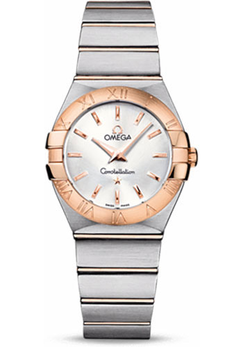Omega Ladies Constellation Quartz Watch - 27 mm Brushed Steel And Red Gold Case - Silver Dial