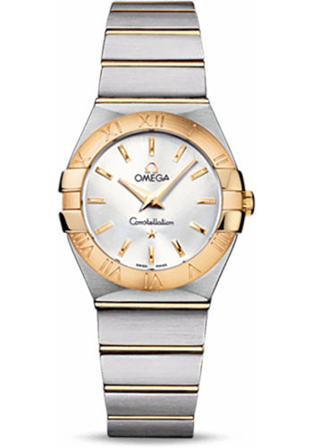 Omega Ladies Constellation Quartz Watch - 27 mm Brushed Steel And Yellow Gold Case - Silver Dial