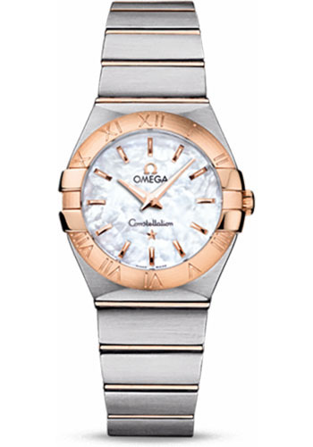 Omega Ladies Constellation Quartz Watch - 27 mm Brushed Steel And Red Gold Case - Mother-Of-Pearl Dial