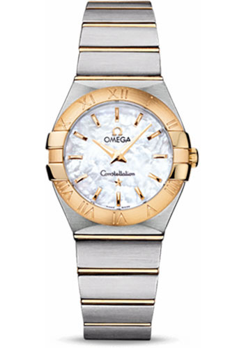 Omega Ladies Constellation Quartz Watch - 27 mm Brushed Steel And Yellow Gold Case - Mother-Of-Pearl Dial