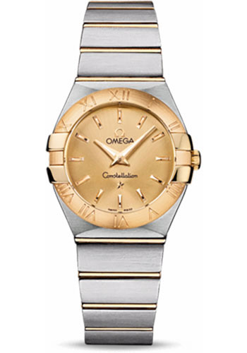 Omega Ladies Constellation Quartz Watch - 27 mm Brushed Steel And Yellow Gold Case - Champagne Dial
