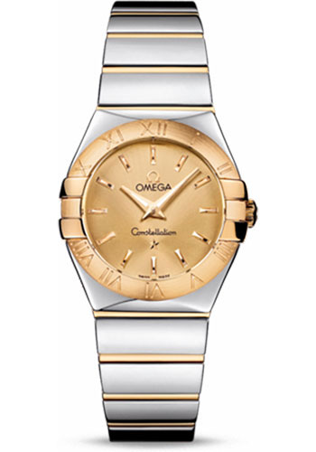 Omega Ladies Constellation Polished Quartz Watch - 27 mm Polished Steel And Yellow Gold Case - Champagne Dial - Steel And Yellow Gold Bracelet