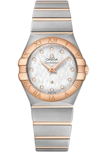 Omega Constellation Quartz Watch - 27 mm Steel And Red Gold Case - White -Silvery Diamond Dial