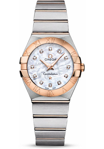 Omega Ladies Constellation Quartz Watch - 27 mm Brushed Steel And Red Gold Case - Mother-Of-Pearl Diamond Dial