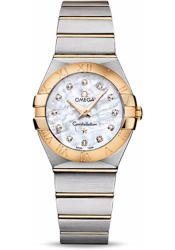 Omega Ladies Constellation Quartz Watch - 27 mm Brushed Steel And Yellow Gold Case - Mother-Of-Pearl Diamond Dial