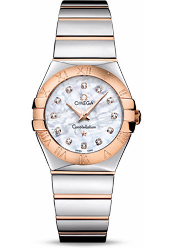Omega Ladies Constellation Polished Quartz Watch - 27 mm Polished Steel And Red Gold Case - Mother-Of-Pearl Diamond Dial - Steel And Red Gold Bracelet