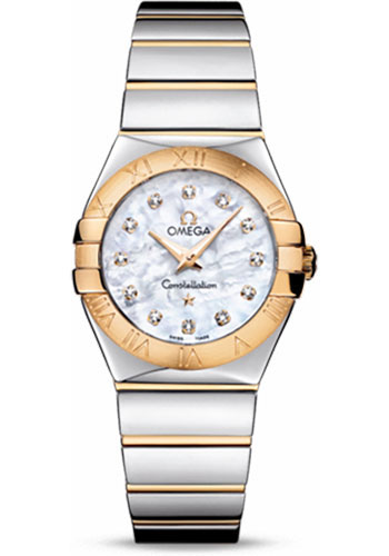 Omega Ladies Constellation Polished Quartz Watch - 27 mm Polished Steel And Yellow Gold Case - Mother-Of-Pearl Diamond Dial - Steel And Yellow Gold Bracelet