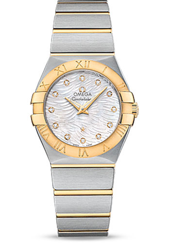 Omega Constellation Quartz Watch - 27 mm Steel Case - Yellow Gold Bezel - Mother-Of-Pearl Diamond Dial