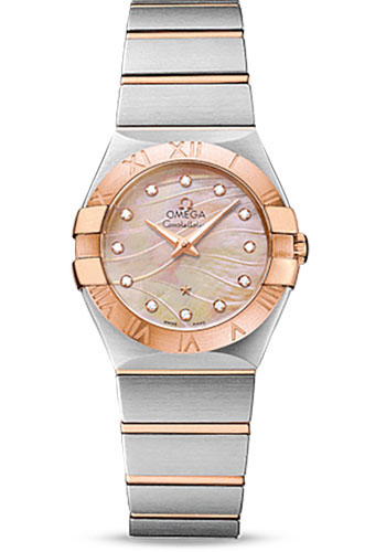 Omega Constellation Quartz 27 mm Watch - 27.0 mm Steel And Red Gold Case - 18K Red Gold Bezel - Red Gold Mother-Of-Pearl Diamond Dial - Steel Bracelet