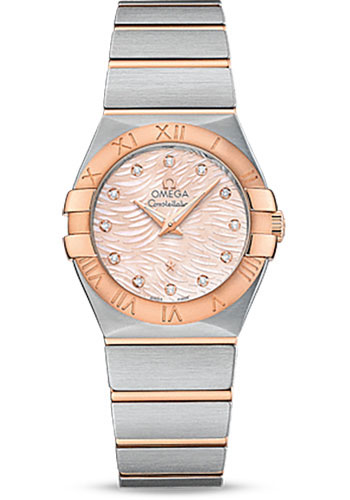 Omega Constellation Quartz Watch - 27 mm Steel Case - 18K Red Gold Bezel - Pink Mother-Of-Pearl Diamond Dial
