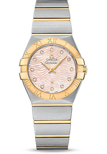 Omega Constellation Quartz Watch - 27 mm Steel Case - 18K Yellow Gold Bezel - Pink Mother-Of-Pearl Diamond Dial