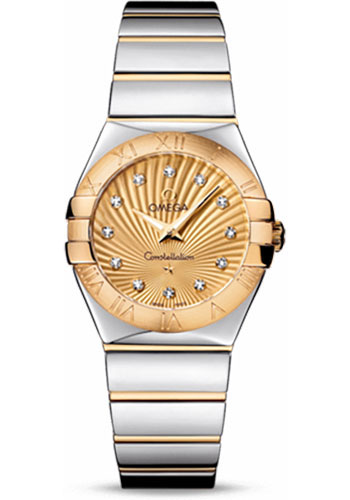 Omega Ladies Constellation Polished Quartz Watch - 27 mm Polished Steel And Yellow Gold Case - Champagne Diamond Dial - Steel And Yellow Gold Bracelet