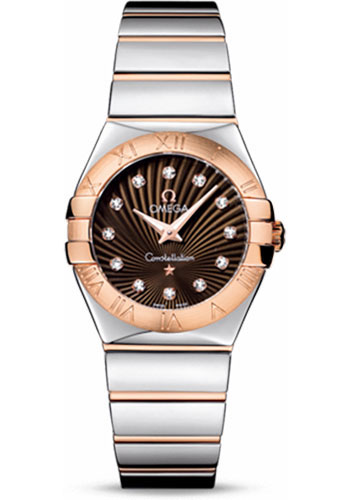 Omega Ladies Constellation Polished Quartz Watch - 27 mm Polished Steel And Red Gold Case - Brown Diamond Dial - Steel And Red Gold Bracelet