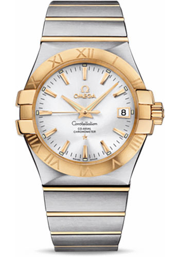 Omega Gents Constellation Chronometer Watch - 35 mm Brushed Steel And Yellow Gold Case - Silver Dial