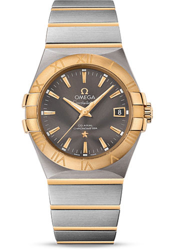 Omega Constellation Co-Axial Watch - 35 mm Steel Case - 18K Yellow Gold Bezel - Grey Dial
