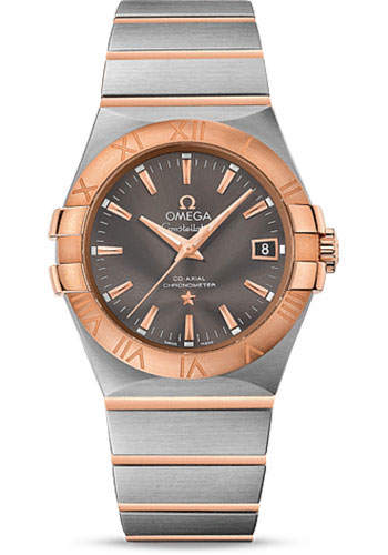 Omega Constellation Co-Axial Watch - 35 mm Steel Case - 18K Red Gold Bezel - Grey Dial