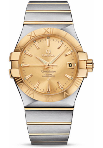 Omega Gents Constellation Chronometer Watch - 35 mm Brushed Steel And Yellow Gold Case - Champagne Dial